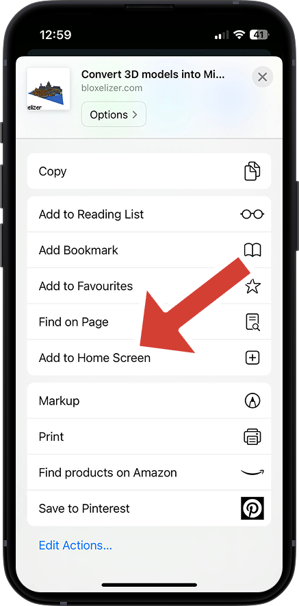 iOS Add to Home Screen option